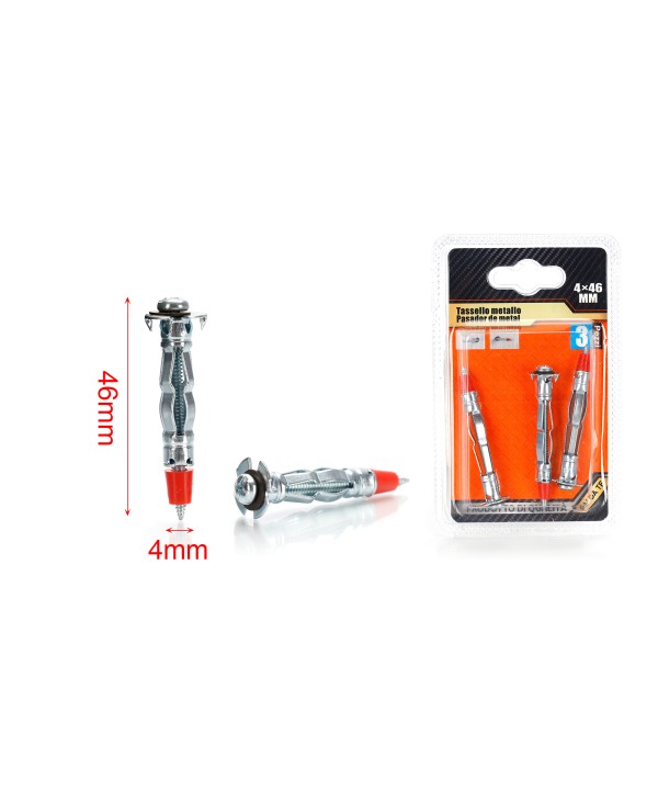 3 pcs Tasselli in Metallo con Viti Auto Foranti Ø4x46mm