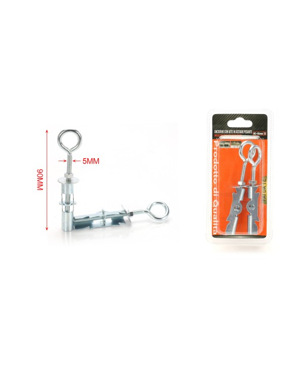 2 pcs Tassello Basculante in Acciaio con Occhiolo Chiuso M5x90mm
