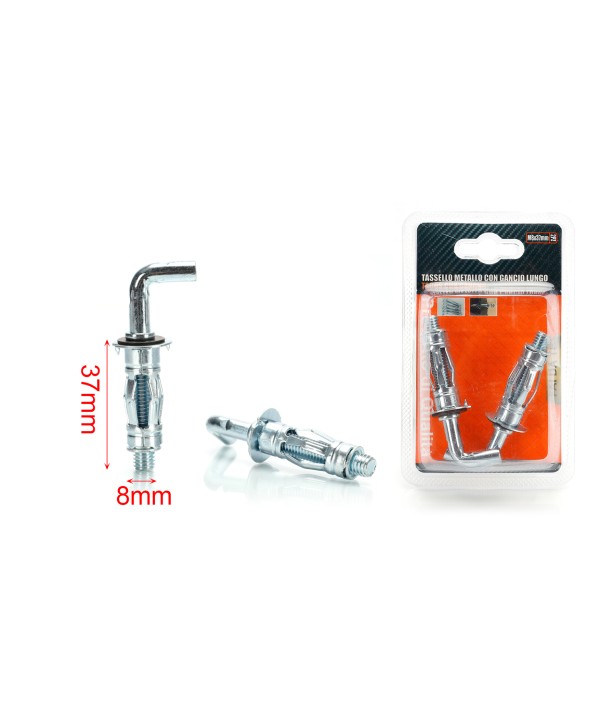 2 pcs Tasselli con Gancio Lungo 90° in Metallo Ø8x37mm