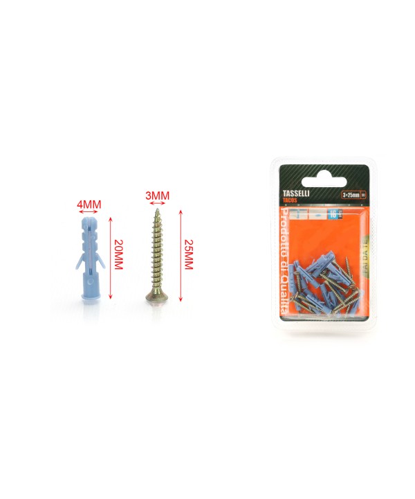 Kit 16 pcs Tasselli Ø4x20mm Con Viti 3x25mm