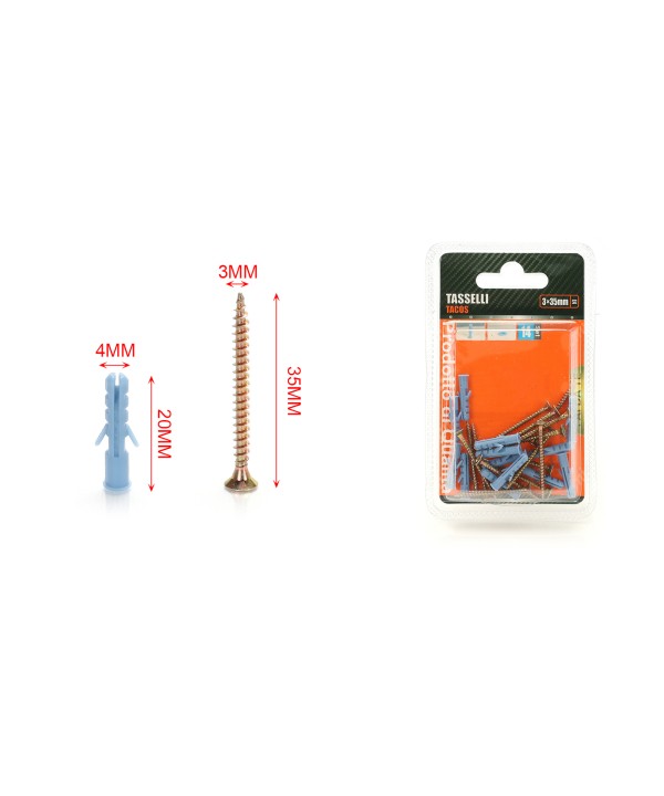 Kit 14 pcs Tasselli Ø4x20mm Con Viti 3x35mm