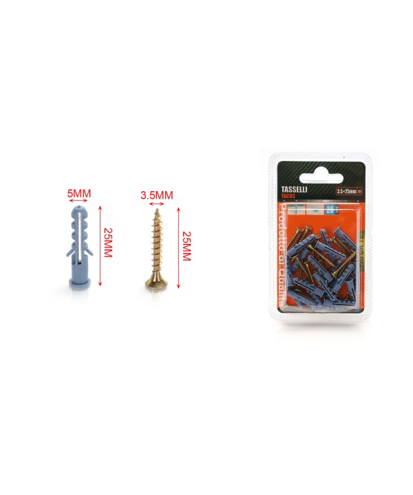 Kit 20 pcs Tasselli Ø5x25mm Con Viti 3,5x25mm
