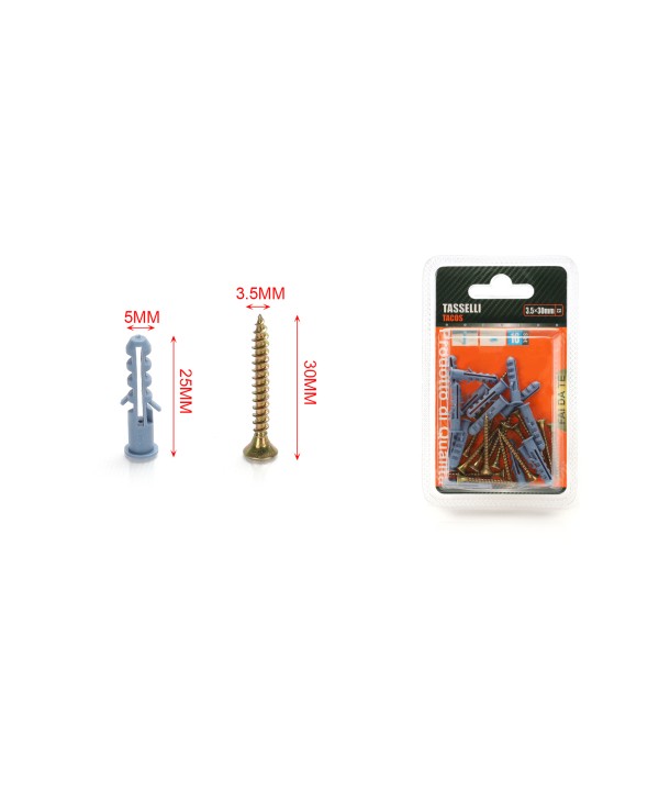 Kit 16 pcs Tasselli Ø5x25mm Con Viti 3,5x30mm