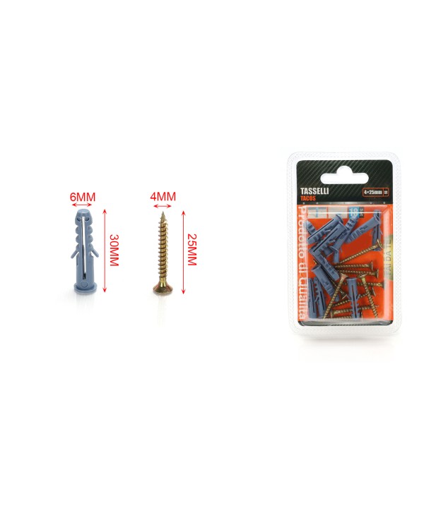 Kit 18 pcs Tasselli Ø6x30mm Con Viti 4x25mm