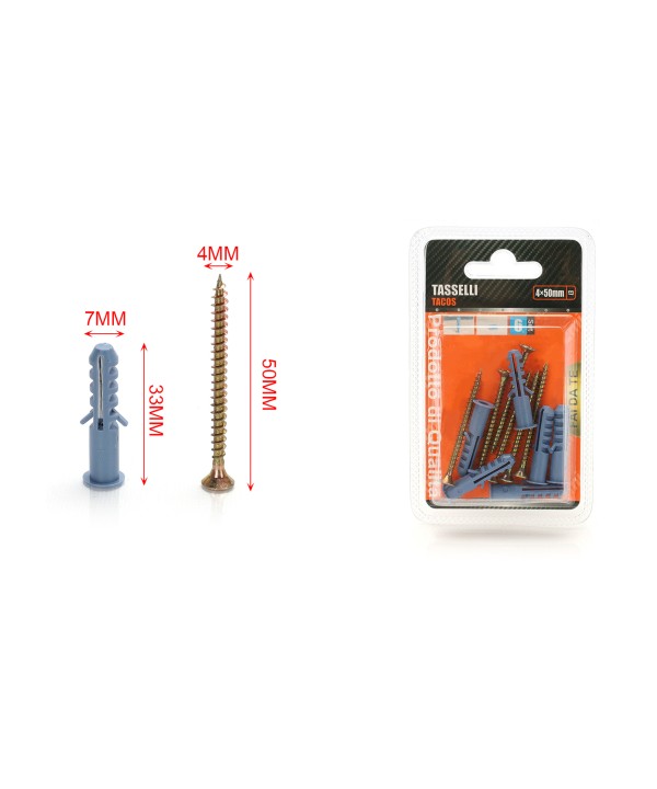 Kit 6 pcs Tasselli Ø7x35mm Con Viti 4x50mm