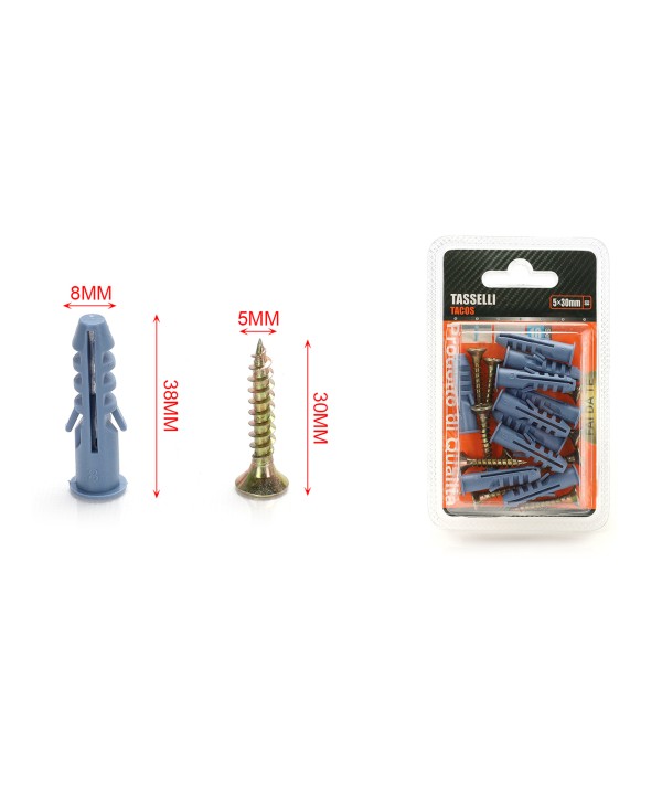 Kit 10 pcs Tasselli Ø8x40mm Con Viti 5x30mm