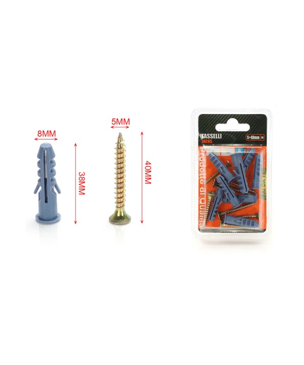 Kit 8 pcs Tasselli Ø8x40mm Con Viti 5x40mm
