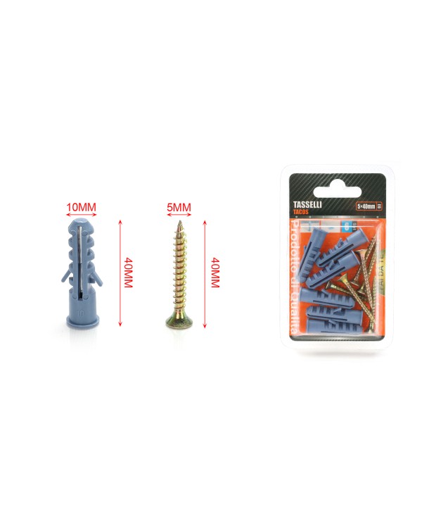 Kit 6 pcs Tasselli Ø10x40mm Con Viti 5x40mm