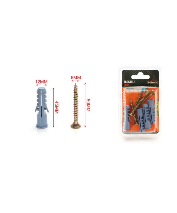 Kit 4 pcs Tasselli Ø12x50mm Con Viti 6x50mm