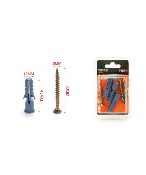 Kit 3 pcs Tasselli Ø12x60mm Con Viti 6x60mm