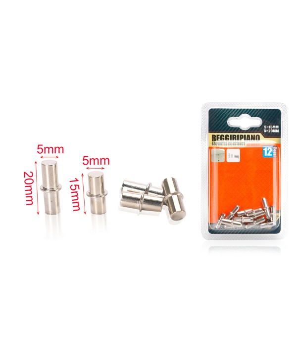12pcs Supporti per Mensole e Ripiani in Acciaio Ø5mm x 15mm e 20mm