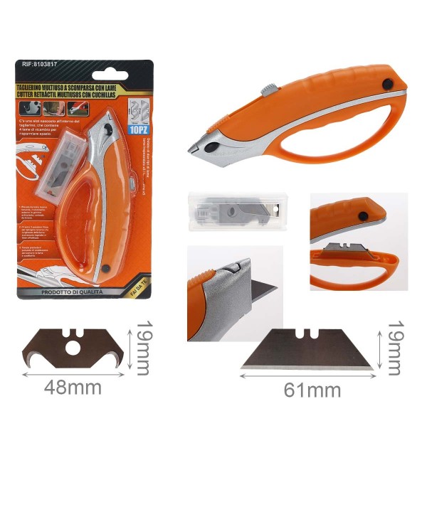 Taglierino a Scomparsa Multiuso per Lavoro Casa Hobby Con Impugnatura Ergonomico per Precisione e Sicurezza