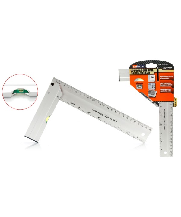 Squadra Combinata Con Livella 90° Misura 250mm