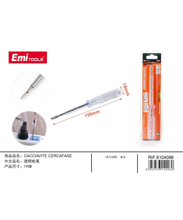 Cacciavite Cercafase Reversibile 19cm Fascia Misurazione 100V a 500V con Indicatore LED Portata da mano Fai da Te