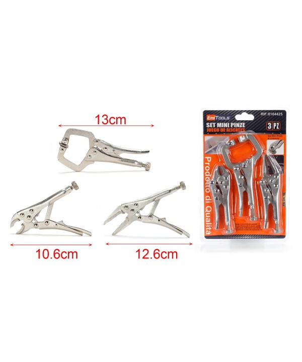 Set 3 Pezzi Mini Pinze A Scatto Autobloccanti