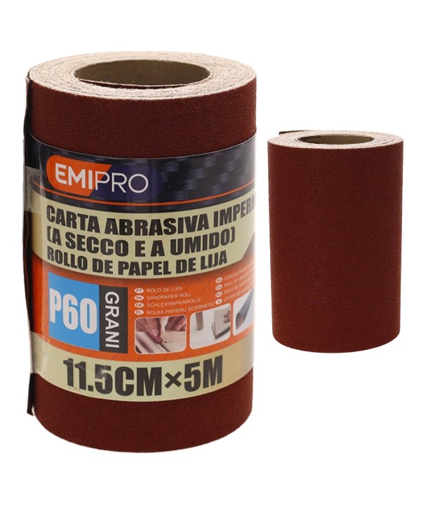 Carta Abrasiva Impermeabile A Secco e A Umido, Rotolo da 11,5cm x 5m, Grano P 60