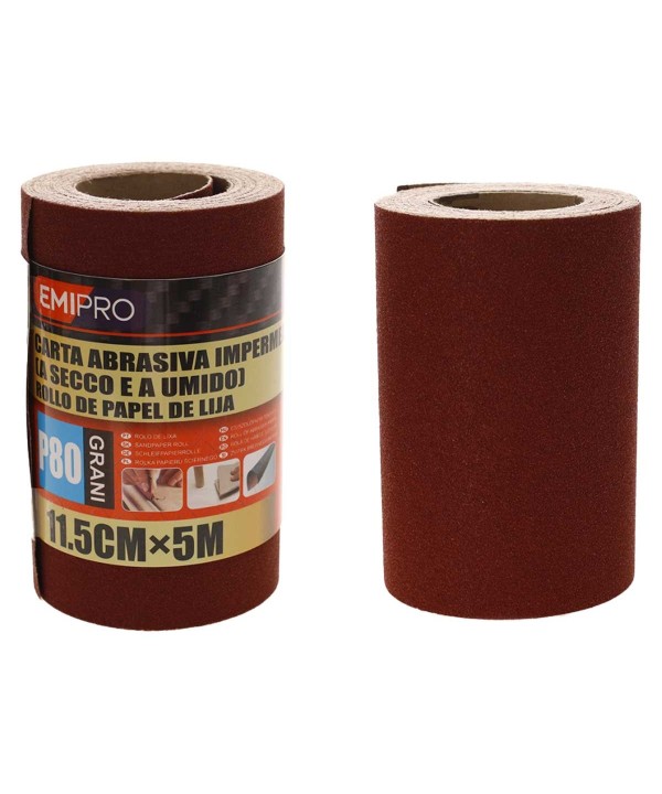 Carta Abrasiva Impermeabile A Secco e A Umido, Rotolo da 11,5cm x 5m, Grano P 80