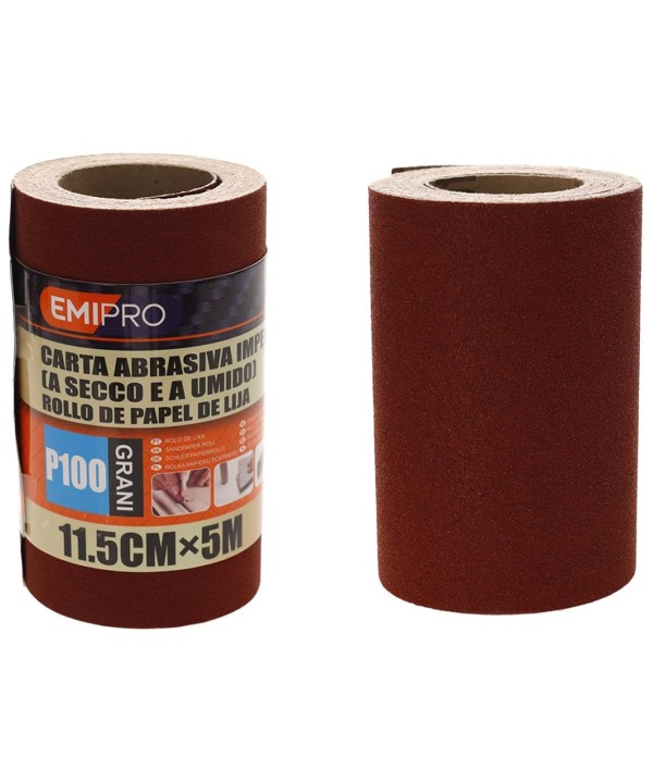 Carta Abrasiva Impermeabile A Secco e A Umido, Rotolo da 11,5cm x 5m, Grano P 100