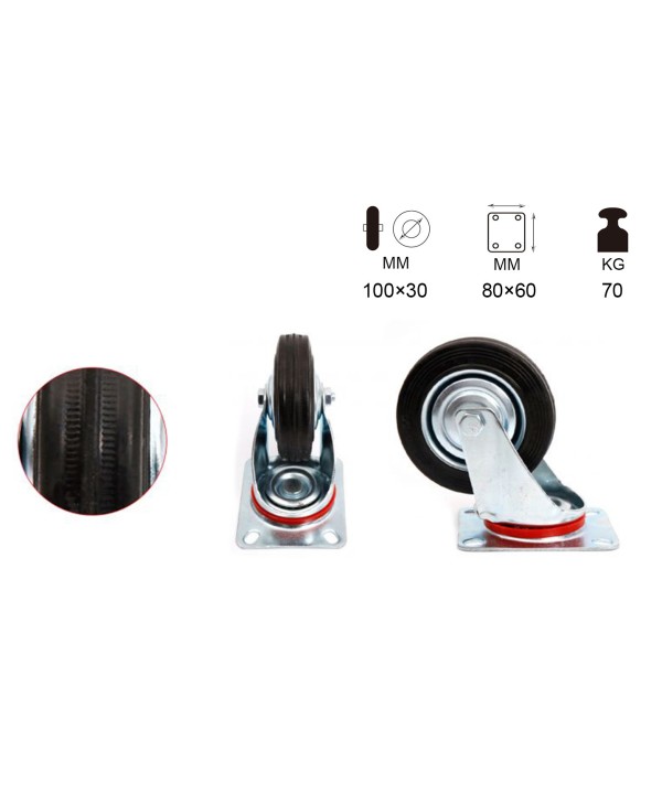 Ruota Giratoria per Carrello Mobile D100mm Portata Max 70KG
