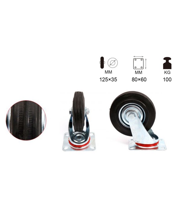 Ruota Giratoria per Carrello Mobile D125mm Portata Max 100KG