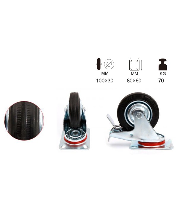 Ruota Giratoria Con Freno per Carrello Mobile D100mm Portata Max 70KG
