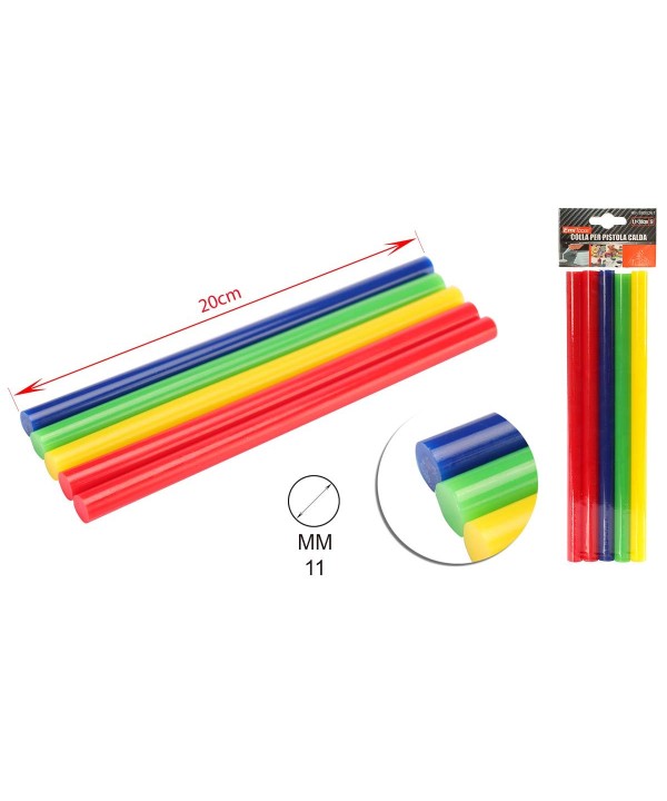 5 Pezzi di Stick Colla Colorati D11mmX20cm Per Pistola Colla a Caldo