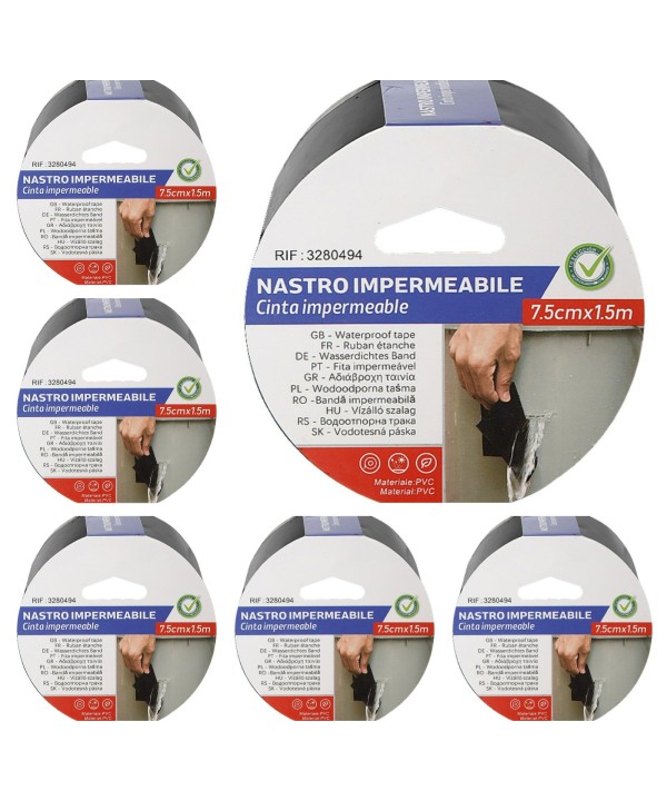 6 Pezzi Nastro Adesivo Impermabile PVC 75mm X 150cm Nero
