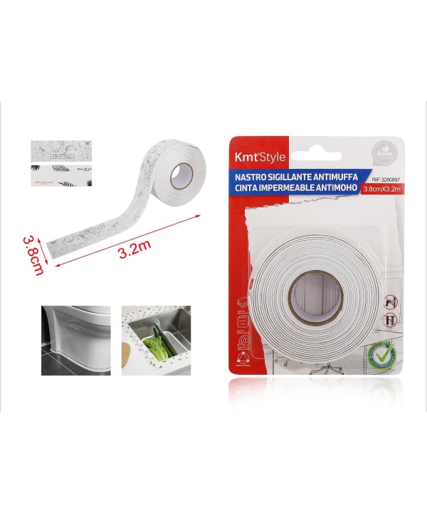 Nastro Adesivo Sigillante Antimuffa 38mm X 320cm Bianco con Simboli Foglie Alberi