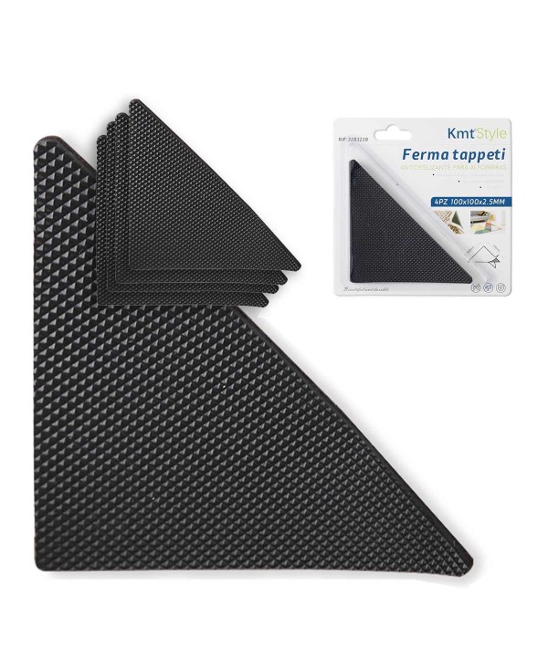 4pz Adesivi Ferma Tappeto Antiscivolo Forma Triangolare 100x100x2.5mm per Parquet, Laminato, Piastrelle, PVC, Sughero e Vinile