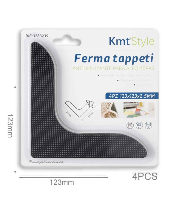4pz Adesivi Ferma Tappeto Antiscivolo Forma a "L" 123x123x2.5mm per Parquet, Laminato, Piastrelle, PVC, Sughero e Vinile