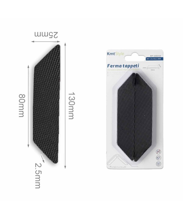 8pz Adesivi Ferma Tappeto Antiscivolo Forma Trapezoidale Corto 25x130x2.5mm per Parquet, Laminato, Piastrelle, PVC, Sughero e Vinile