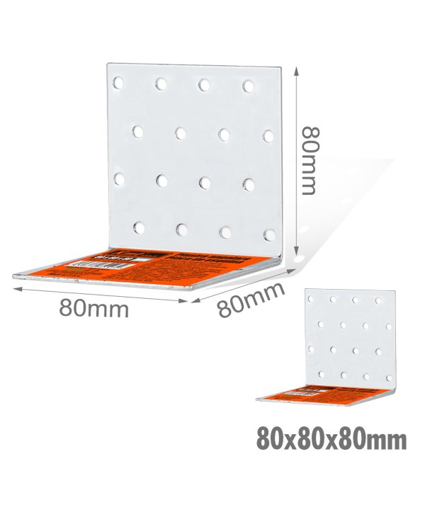 4 Pezzi Staffe Angolare 90 Gradi Froma L Squadretta Connettore di Fissaggio a Fori Multiple per Mobili in Acciaio 80x80x80mm Spessore 3mm