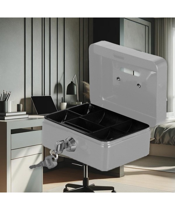 Cassetta Portavalori di Sicurezza in Acciaio con 2 Chiavi, Cassette dei contanti Vassoio Portamonete Integrato Dimensioni 12,5x9,5x6 cm, Colore Grigio