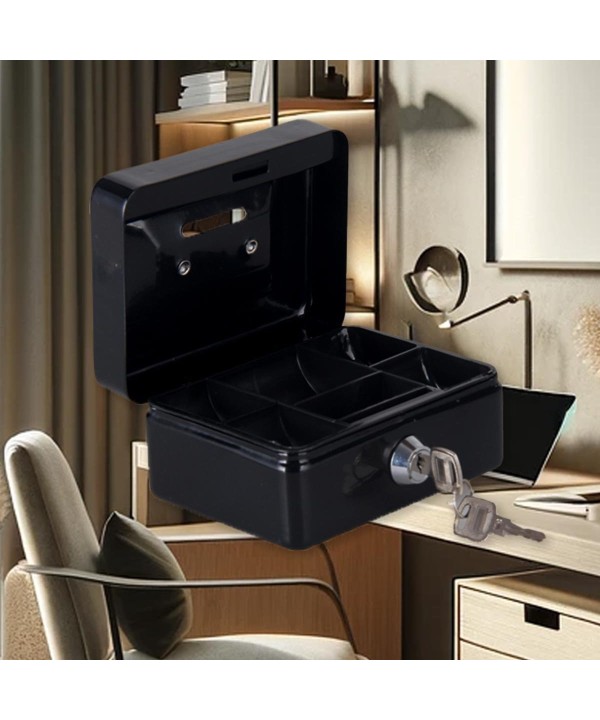 Cassetta Portavalori di Sicurezza in Acciaio con 2 Chiavi, Cassette dei contanti Vassoio Portamonete Integrato Dimensioni 12,5x9,5x6 cm, Colore Nero