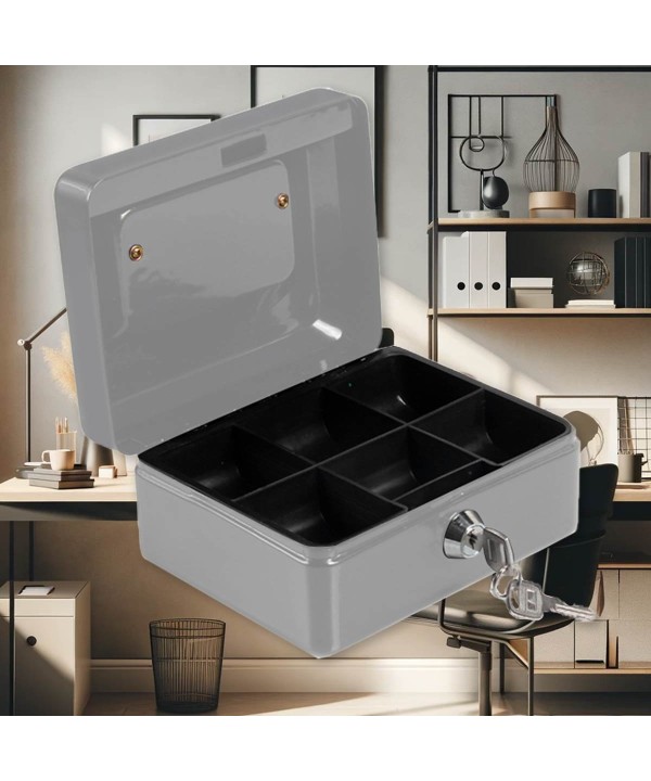 Cassetta Portavalori di Sicurezza in Acciaio con 2 Chiavi, Cassette dei contanti Vassoio Portamonete Integrato Dimensioni 15x11,5x8 cm, Colore Grigio