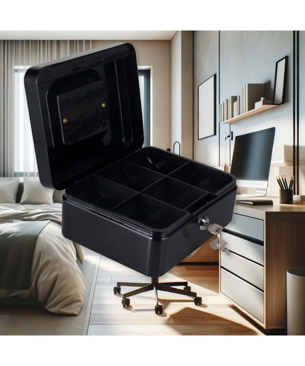 Cassetta Portavalori di Sicurezza in Acciaio con 2 Chiavi, Cassette dei contanti Vassoio Portamonete Integrato Dimensioni 20x16x9 cm, Colore Nero