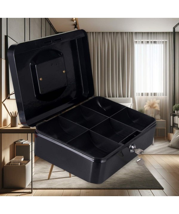 Cassetta Portavalori di Sicurezza in Acciaio con 2 Chiavi, Cassette dei contanti Vassoio Portamonete Integrato Dimensioni 20x20x9 cm, Colore Nero