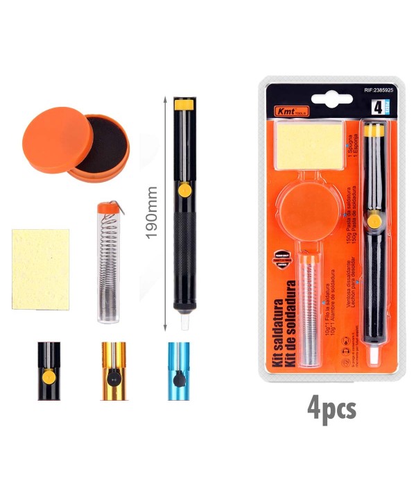 Kit di Saldatura 4 pz - 1 Ventosa Dissaldante, 1 Filo Stagno 10g, 1  Flussante 150g, 1 Spugna- Ottimale per Saldatura Professionale