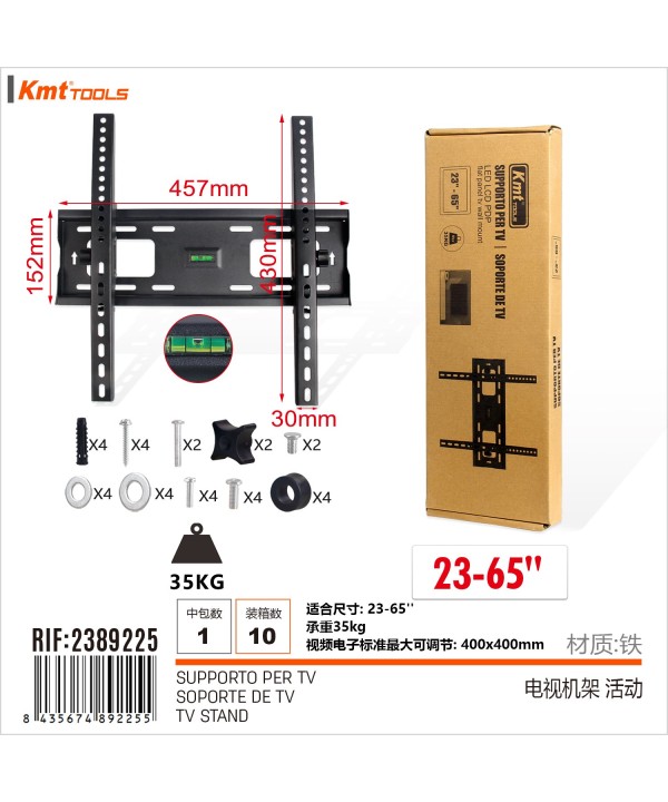 Supporto TV/Monitor da Parete Adatto per Misura 23 a 65 pollici Regolabile Max 400x400mm Max 35Kg