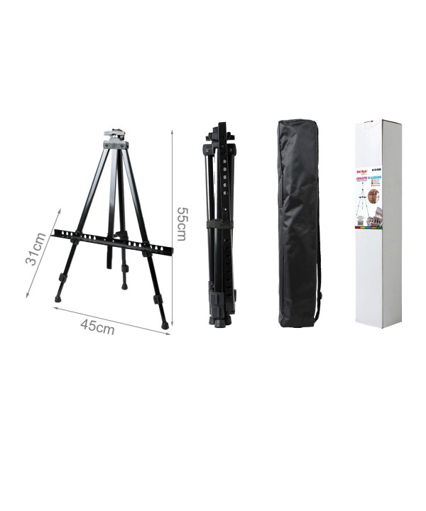 Cavalletto Pittura in Alluminio Nero Pieghevole Portatile Regolabile Treppiede per Dipingere Alto 55cm con Custodia