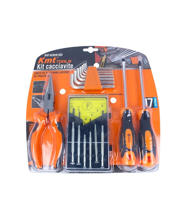 Kit Attrezzi 17 Pezzi Cacciavite Di Precisione + Chiavi Esagonali a Brugola + Pinza A Becco Lungo