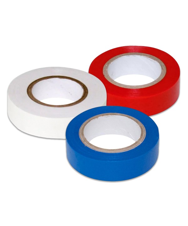 3 Nastri Isolanti Elettrici in PVC 19mm X 5m Colore Assortiti Bianco Rosso Blu