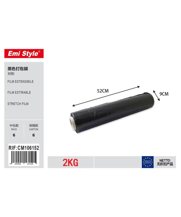 6 Pezzi Pellicole Estensibile Nero Film da Imballaggio 1 rotolo 52cm x 2Kg Pellicola Adesiva Nero