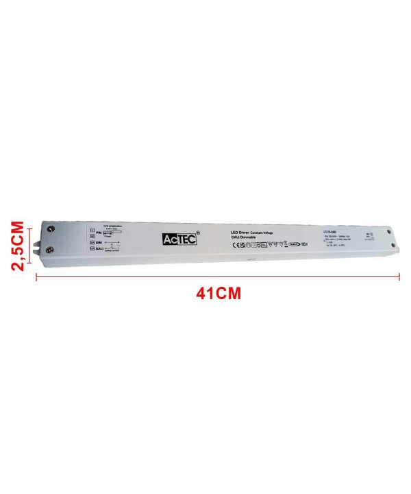 Alimentatore Dimmerabile DALI2 PUSH Pulsante 24V 75W Super Slim 400X32X21,6mm