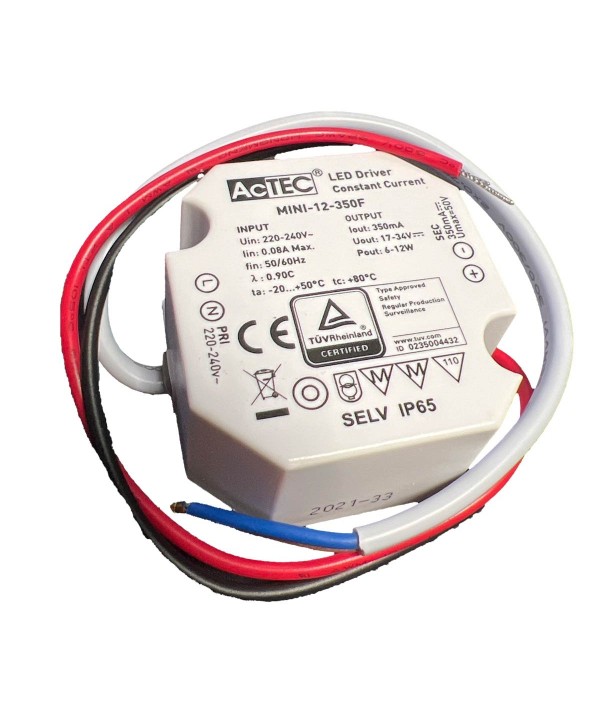 Mini Led Driver IP65 Corrente Costante 350mA 17V-34V 12W 50X48X24mm
