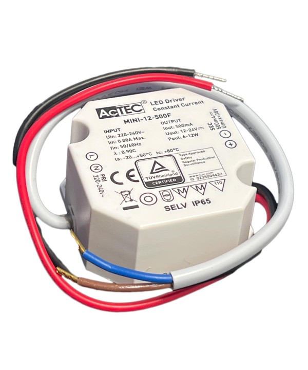 Mini Led Driver IP65 Corrente Costante 500mA 12V-24V 12W 50X48X24mm