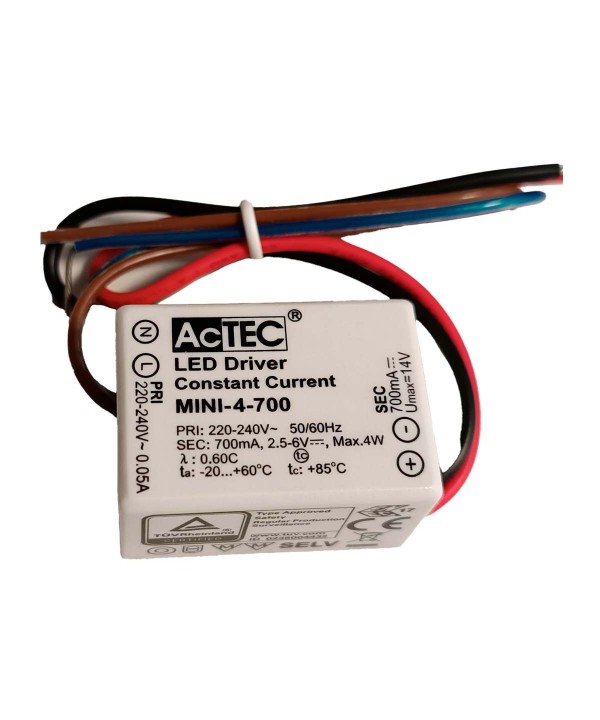 Mini Led Driver IP65 Corrente Costante 700mA 2,5V-6VDC 4W 48X38X21mm