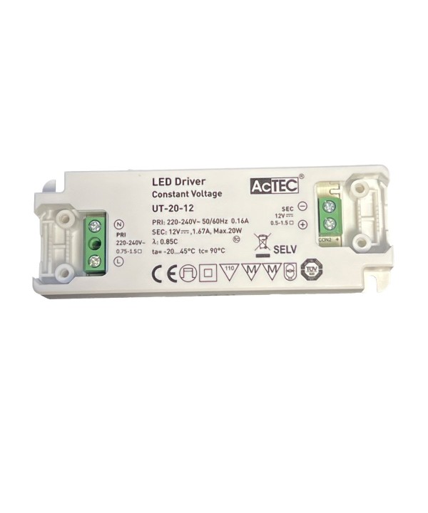 Alimentatore Trasformatore Ultra Slim 20W 12V 1.67A Tensione Costante 103X36X16 mm