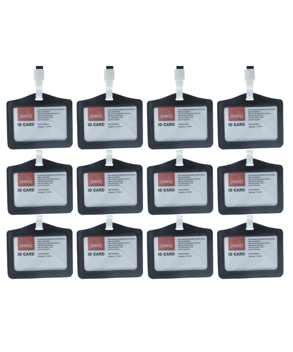 12 Pezzi Porta Badge Con Corda In Pelle PU Nero Interno 85X54mm