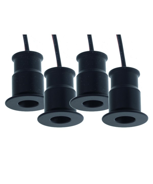 4 PZ Mini Faretto Led Da Incasso 1W DC 12V Caldo 3000K Carcassa Nera Angolo 120 Gradi Foro 15mm 20X25mm
